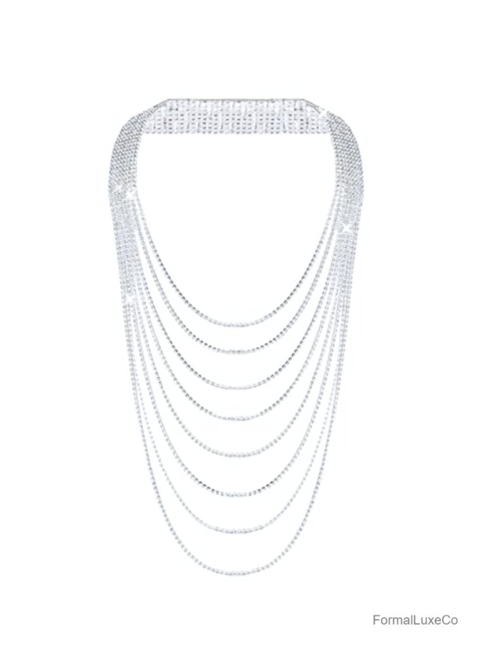 Silver Plated Backdrop Necklace for Backless Dress, Rhinestone Back Chain, 8